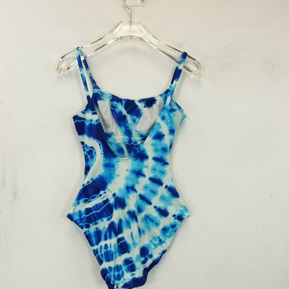 COLE Women's High Cut Leg One Piece Swimsuit Blue 6 Strappy Stretch Tie Dye - Picture 11 of 13